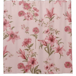 Roze Vintage Lelies Bloemige Cottagecore Douchegordijn