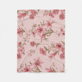 Roze Vintage Lelies Bloemige Cottagecore Fleece Deken