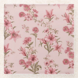 Roze Vintage Lelies Bloemige Cottagecore Glazen Onderzetter