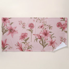 Roze Vintage Lelies Bloemige Cottagecore Strandlaken