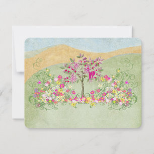 Roze Vintage Liefdesvogel Bloem Wervelende Huwelij RSVP Kaartje
