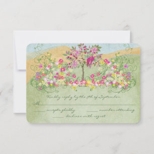 Roze Vintage Liefdesvogel Bloem Wervelende Trouw R RSVP Kaartje