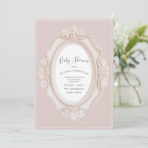 Roze Vintage Lijst Baby Shower Kaart