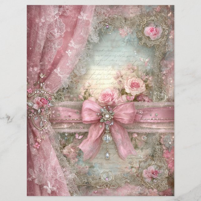 Roze Vintage Lint Junk Journal Scrapbook Papier (Voorkant)