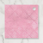 Roze vintage masker en damast bedankjes labels (Achterkant)