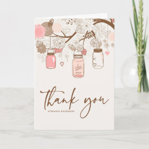 Roze Vintage Mason Jars Flora Dankkaart Bedankkaart