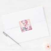 Roze Vintage Meisje en Kittens Kerstmis Vierkante Sticker (Envelop)