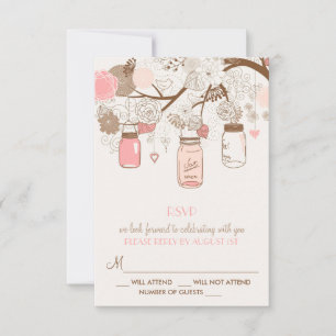 Roze Vintage Metselwerkpotten en Bloemen RSVP Kaar Kaartje