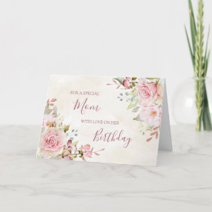 Roze Vintage Moeder Verjaardagskaart met Bloemen Bedankkaart