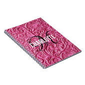 Roze vintage monogram leer naam notitieboek (Rechterzijde)