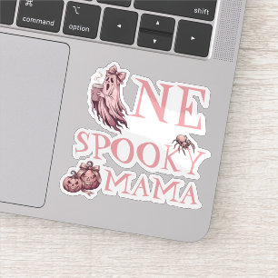 Roze Vintage One Spooky Mama Coquette Coffee Geest Sticker