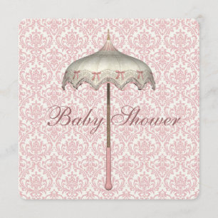 Roze vintage parasol paraplu babyshower voor meisj kaart