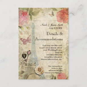 Roze Vintage Paris Rozen Slot en Sleutel Detailkaa Informatiekaartje