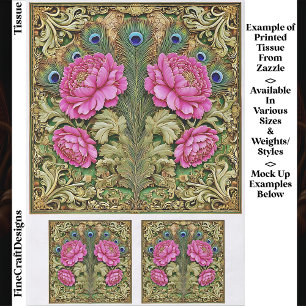 Roze Vintage Pioen & Gouden Krulwerk EH8 Decoupage Tissuepapier