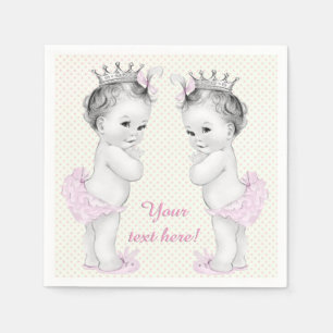 Roze Vintage Princess Tweeling Meisje Baby Shower Servetten