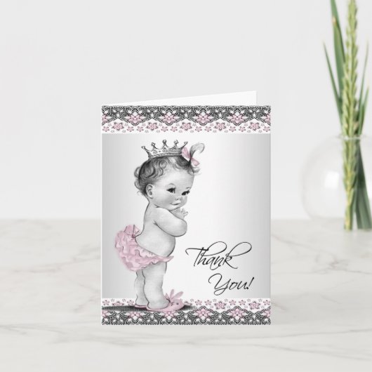 Roze Vintage Prinses Baby Shower Bedankkaartjes Bedankkaart (Voorkant)