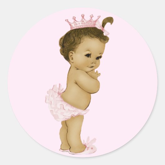 Roze Vintage Prinses Babyshower Stickers (Voorkant)