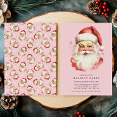 Roze Vintage Retro Kerstman Kerstfeest Kaart