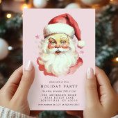 Roze Vintage Retro Kerstman Kerstfeest Kaart