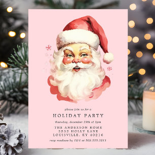 Roze Vintage Retro Kerstman Kerstfeest Kaart