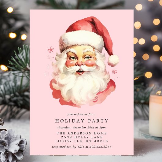 Roze Vintage Retro Kerstman Kerstfeest Kaart