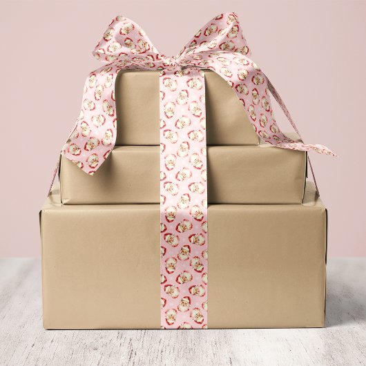 Roze Vintage Retro Kerstman Kerstmis Satijnen Lint