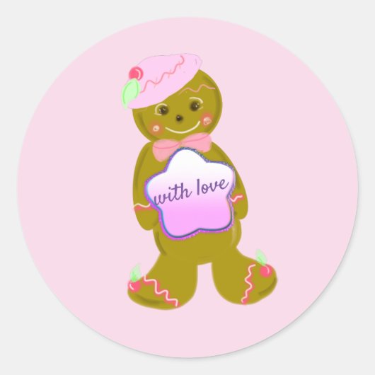 Roze vintage-reuzenpeperkoekronde sticker (Voorkant)