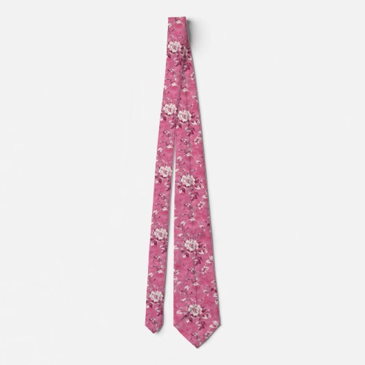 Roze vintage roos bloem chinoiserie stropdas (Achterkant)