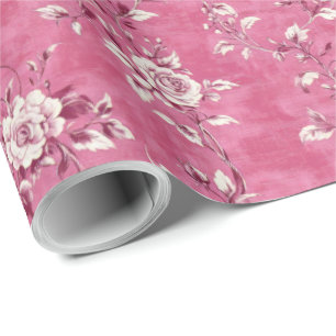 Roze Vintage Roos Bloemige Chinoiserie Decoupage Cadeaupapier
