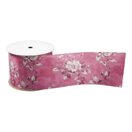Roze Vintage Roos Bloemige Chinoiserie Decoupage Satijnen Lint