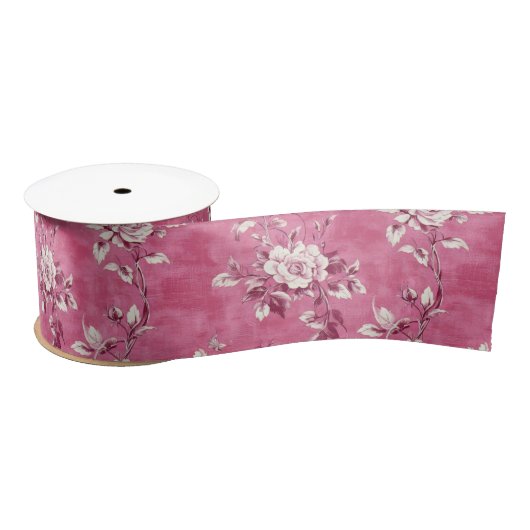 Roze Vintage Roos Bloemige Chinoiserie Decoupage Satijnen Lint (Spoel)