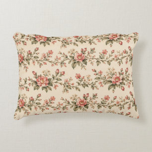 Roze Vintage Roos Bloemige Strepen Accent Kussen
