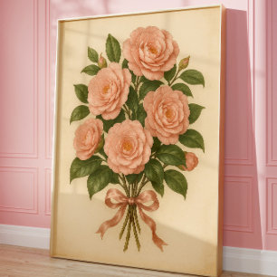 Roze Vintage Roos Boeket Muurkunst   Botanische Ku Poster