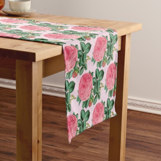 Roze Vintage Roos Botanisch Korte Tafelloper (Voorbeeld)