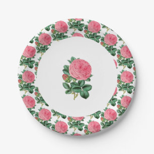 Roze Vintage Roos Botanische Feest Papieren Bordje