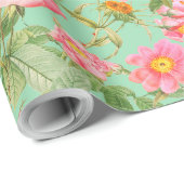 Roze Vintage Roos Cadeaupapier in Mintgroen (Rol Hoek)