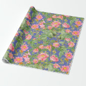 Roze Vintage Roos Cadeaupapier in Periwinkleblauw (Uitgerold)