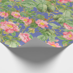 Roze Vintage Roos Cadeaupapier in Periwinkleblauw
