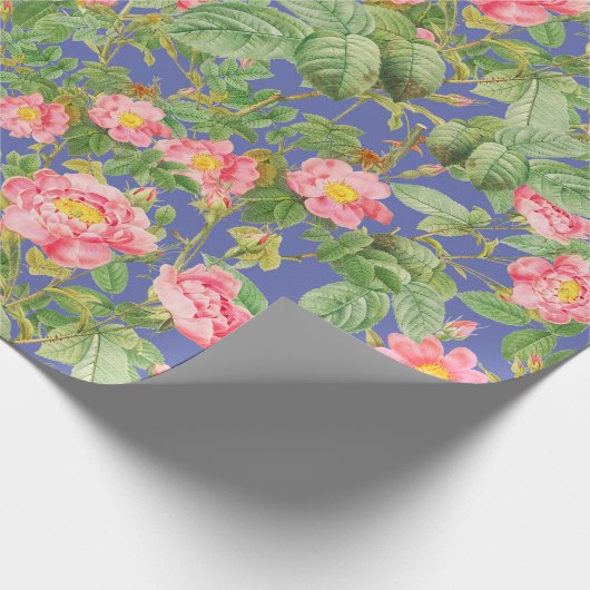 Roze Vintage Roos Cadeaupapier in Periwinkleblauw (Hoek)