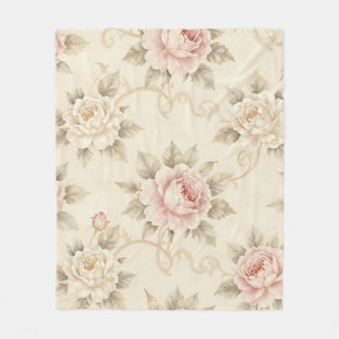 Roze Vintage Roos Damast Bloemmotief Fleece Deken