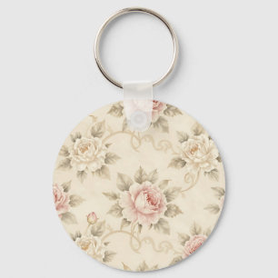 Roze Vintage Roos Damast Bloemmotief Sleutelhanger