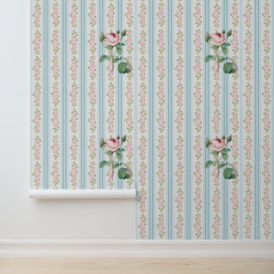 Roze Vintage Roos Streep Charme Behang