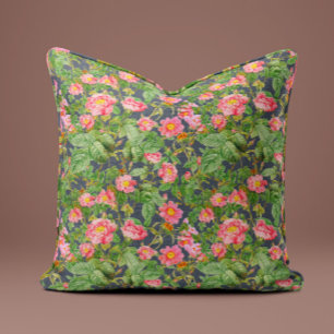 Roze Vintage Rooskussen in Antracietgrijs Kussen