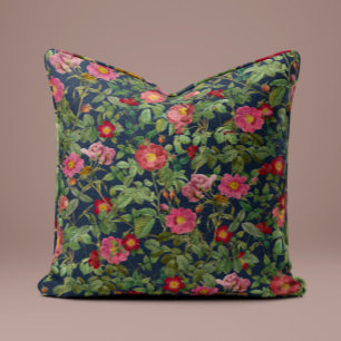 Roze Vintage Rooskussen in Middernachtblauw Kussen