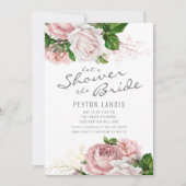 Roze Vintage Rozen Bloem Wit Bruidsfeest Kaart (Voorkant)
