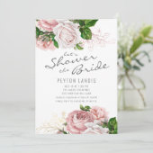 Roze Vintage Rozen Bloem Wit Bruidsfeest Kaart (Staand voorkant)