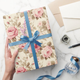 Roze Vintage Rozen Cadeaupapier