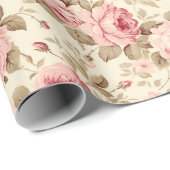 Roze Vintage Rozen Cadeaupapier (Rol Hoek)