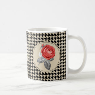 Roze vintage rozen en houndstooth patroon koffiemok