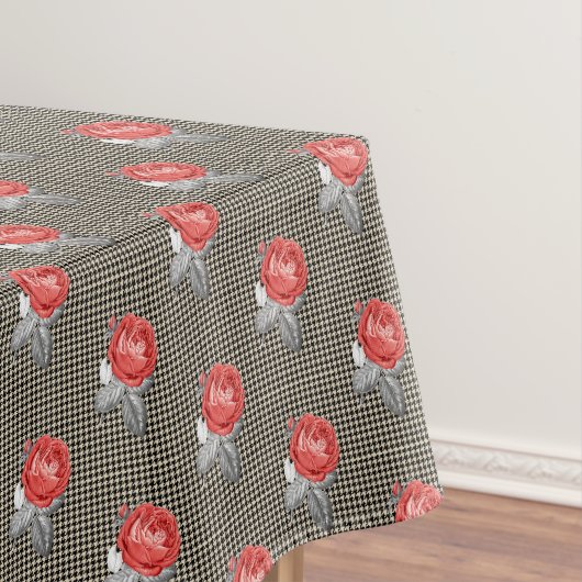 Roze vintage rozen en houndstooth patroon tafelkleed (Voorbeeld)